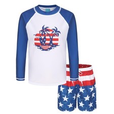 Boys Rash Guard Swimsuits Set for Boys 2 Piece Long Sleeve Swim Shirts Quick ...