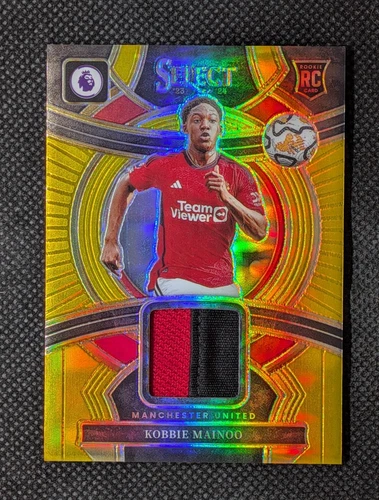 Kobbie Mainoo 2023-24 Panini Select EPL Jersey Kit Patch Gold Prizm #/10 Rookie