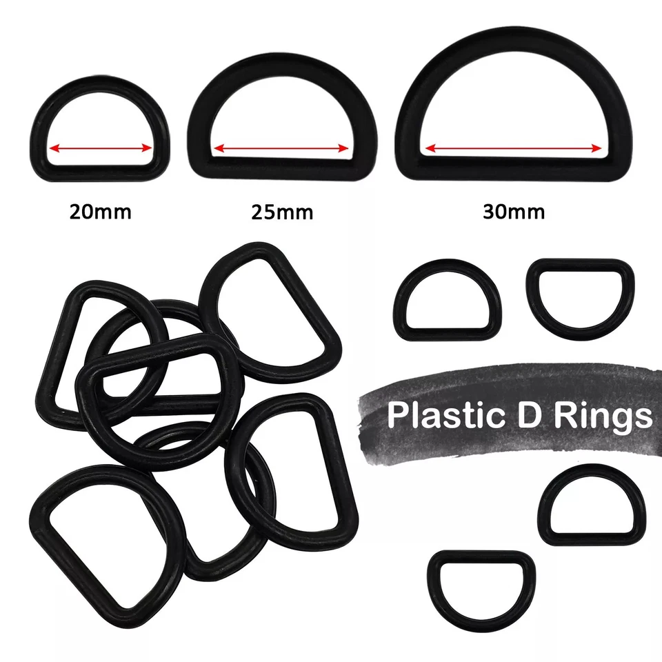 10/20pcs Boucles Anneau D Plastique Noires 20mm 25mm 30mm Pour Sangles - Photo 1/1