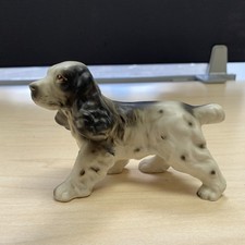 Vtg Porcelain Springer Cocker Spaniel Figurine  Japan 3&rdquo;x5&rdquo; Black White Dog #29
