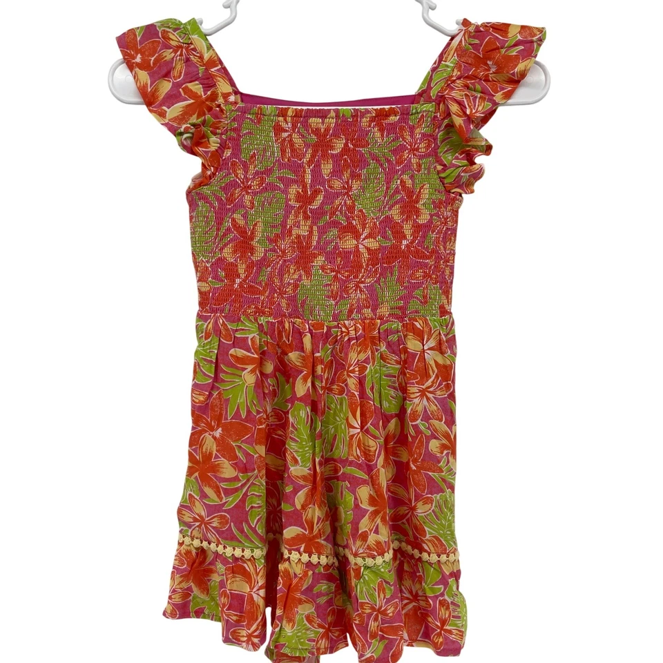 NUEVO Vestido Tommy Bahama Niñas Talla 6 Rosa Verde Floral Sin Mangas Calado Verano Foto 2 de 4