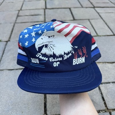Vintage These Colors Don t Run Or Burn 3 Stripe Mesh Snapback Trucker Hat USA