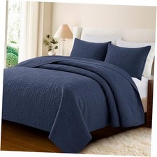 Safonory Quilt Set Size 90"x96", Navy - Summer Full/Queen Navy - Coin Pattern