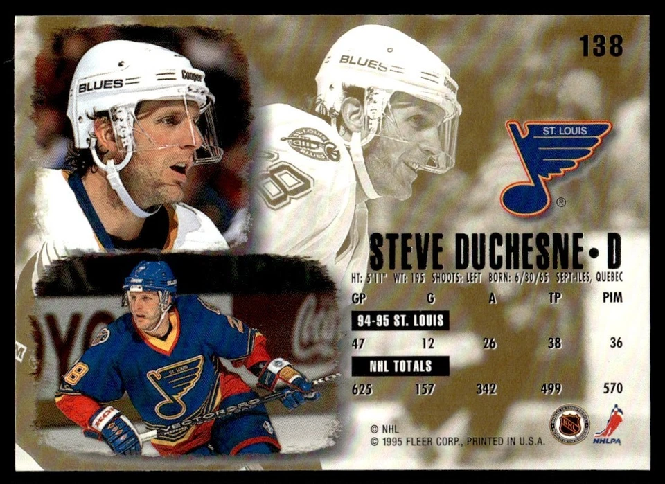 1995 Ultra #138 Steve Duchesne - St. Louis Blues - Image 2 of 2