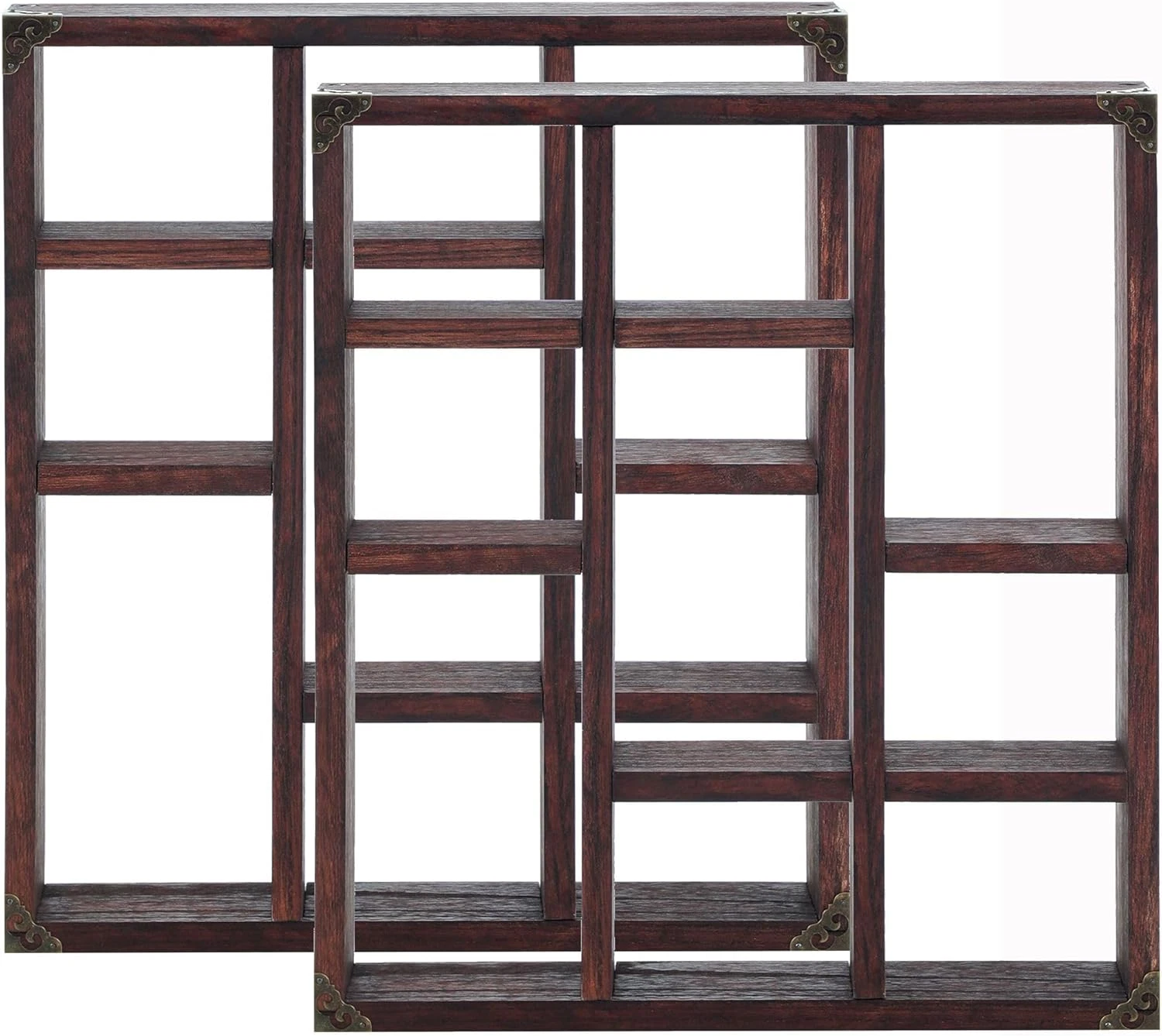 Rustic 9-Slot Shadow Box Shelf Set of 2 - Wall Mounted Solid Wood Display
