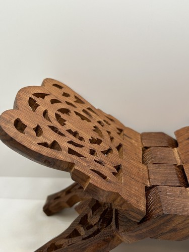 VINTAGE Open Book DISPLAY STAND HAND CARVED Brown Wood Bible Cookbook Holder - Picture 5 of 10