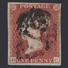 I36 GB QV 1841 1d RED-BROWN PLATE 96 DC SG8 GU + 4 MARGINS