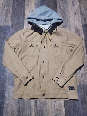 VANS Jacket Mens L Tan AV Edict Hoodie Lined Full Zip Outdoor Logo Coat RareY2K