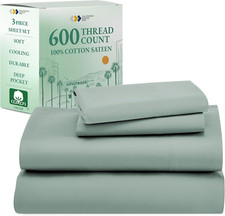 Luxury 600 Thread Count Twin Sheet Set - 100 Cotton Sage Green