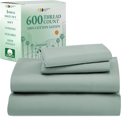 Luxury 600 Thread Count Twin Sheet Set - 100% Cotton Sage Green