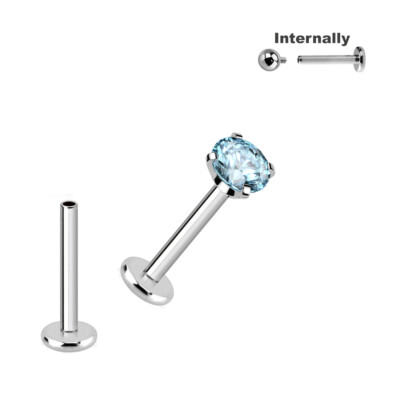 1,2mm Titan Labret runder gefasster Kristall Ohr Helix Piercing Stecker Silber