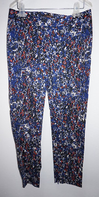Victor Alfaro Black Blue Orange White Print Ankle Pants Womans Sz 8 Zip Cuffs