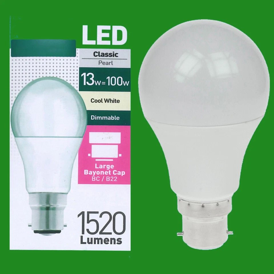2x 13W = 100W Pearl Dimmbar LED GLS Bajonettfassung BC B22 Kaltweiß 4000K 1520lm - Bild 1 von 1