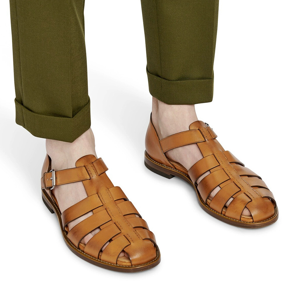 Closed Toe Sandals Business Buckle Real Leather Men's Shoes