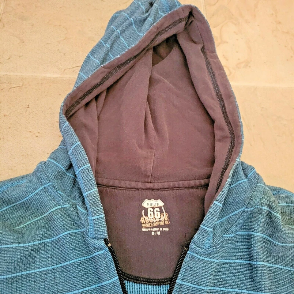 Route 66 Men's Hoodie Hooded Blue Full Zip Sweatshirt Size M Fleece Classic Fit - Image 4 of 4