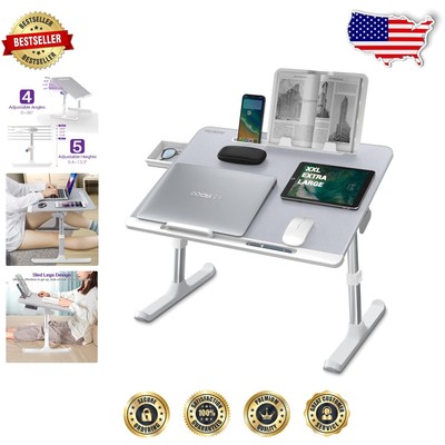 Multi-Functional XXL Bed Desk with Adjustable Heights and Anti-Slip Leather Top