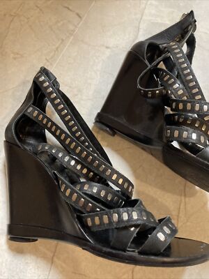 Designer SIGERSON MORRISON Studded Black Leather Wedges  display picture 1