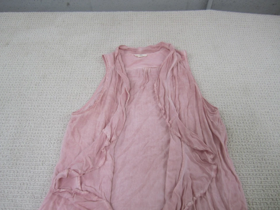 Entro 衬衫女式中号粉色开襟休闲人造丝荷叶边 — 第 3/4 张图片