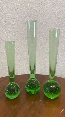 Murano Glass Set of 3 Vintage pots,Amazing green design,Sommerso