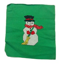 Snowman Christmas Needlepoint Canvas Unframed 7"x6 1/2" Hand Crafted Green White