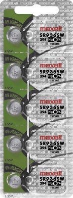 Maxell Watch Battery Button Cell SR936SW 394 Pack of 5 Batteries