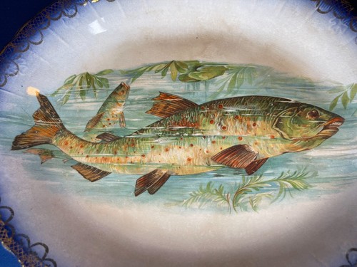 Antike viktorianische Minton Flow blau oval Fisch Servierplatte vergoldet 10 x 12 Zoll - Bild 2 von 12