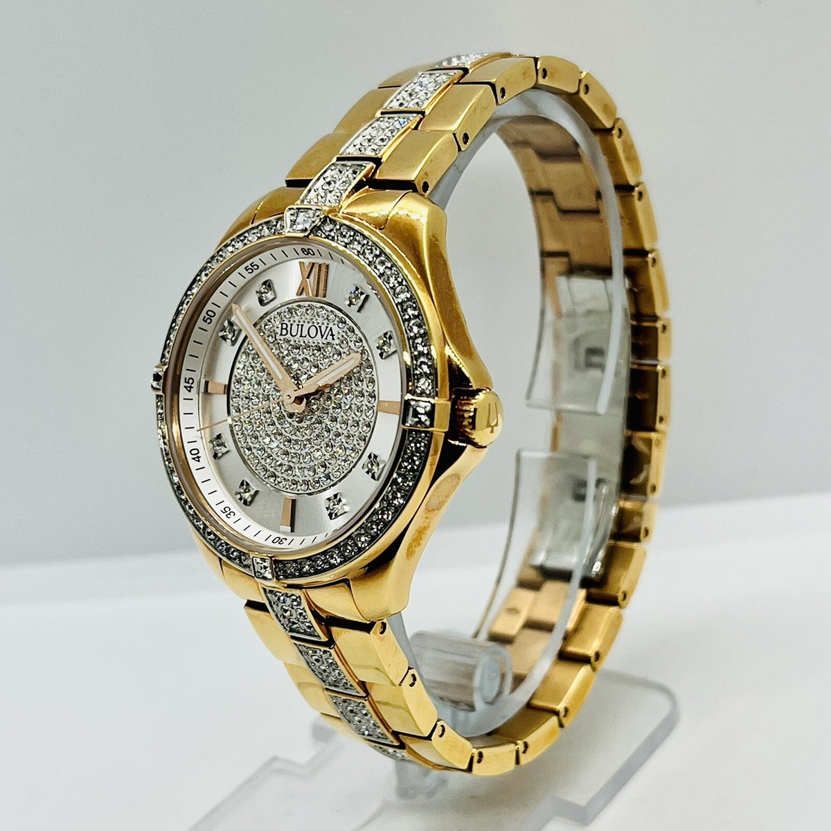 Bulova‎ Crystal Women Classic Gold Silver 35mm Stainless Steel Watch C4691673 Bulova Crystal Gold Tone Classic Women main image 3