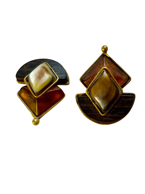 Clips D'oreilles Vintage Signés Fabrice Paris - Occasion (manque Perles, Dorure Usée)