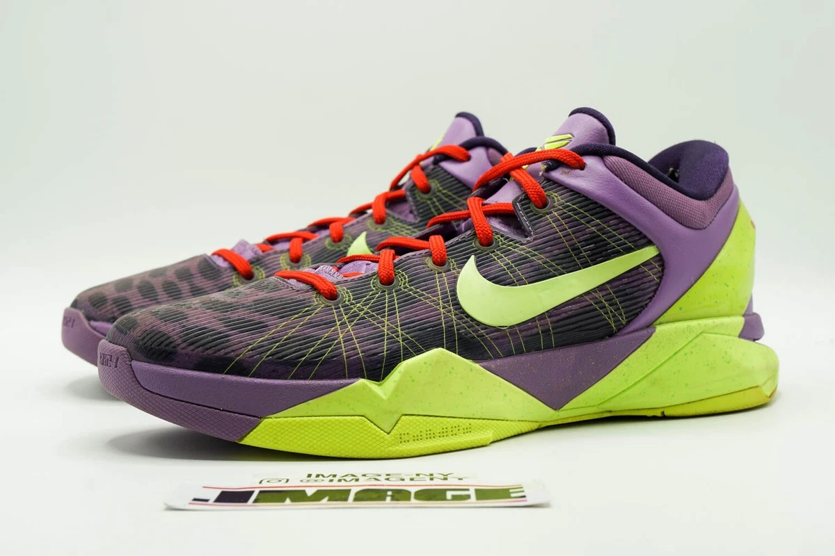 NIKE ZOOM KOBE VII USED SIZE 8.5 CHRISTMAS LEOPARD VIOLET POP VOLT 488244 500