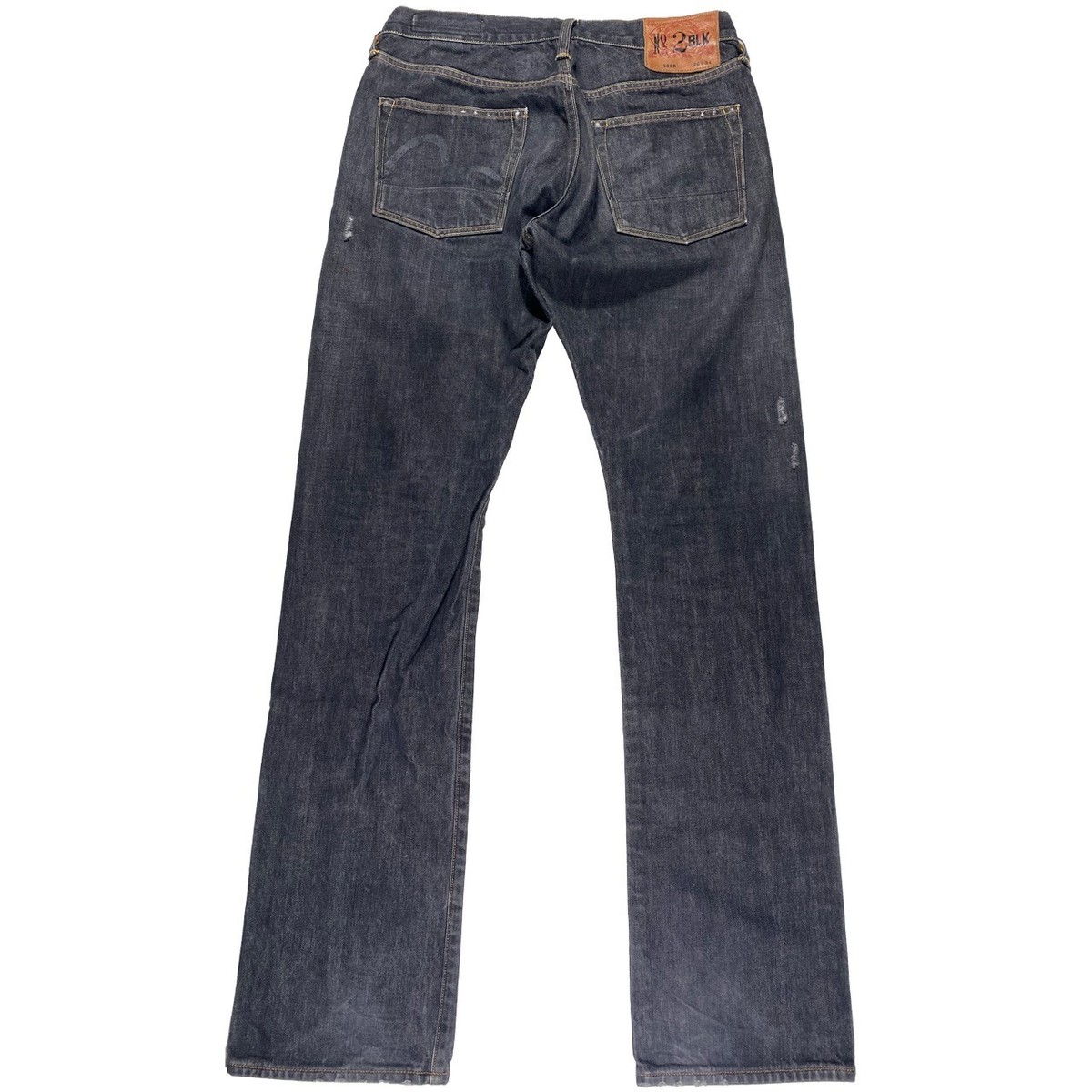 Evisu No 2 BLK Black Diacock Logo Straight Leg Selvedge Jeans mens