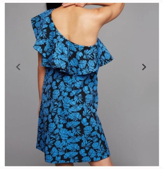 NEW A Pea in the Pod Maternity One Shoulder Palm Dress Black Floral Blue XS - Image 3 of 4