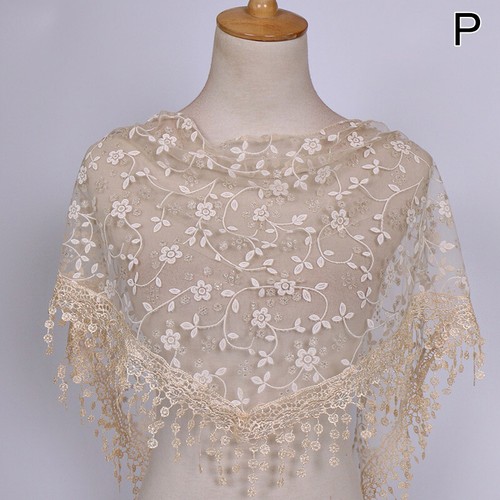 Women Ladies Lace Tassel Sheer Veil Church Scarf Shawl Wraps Scarves Neck Cover - Picture 28 of 32