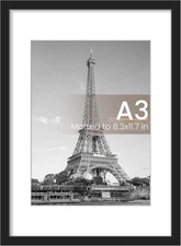 A3 Picture Frame, Display Pictures 8.3x11.7 with Mat or 11.7 x 16.5 Without, Wal