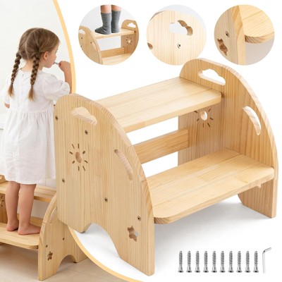 2-Stufen Tritthocker für Kinder, Holzbrett Step Hocker, Fußhocker Rutschfester