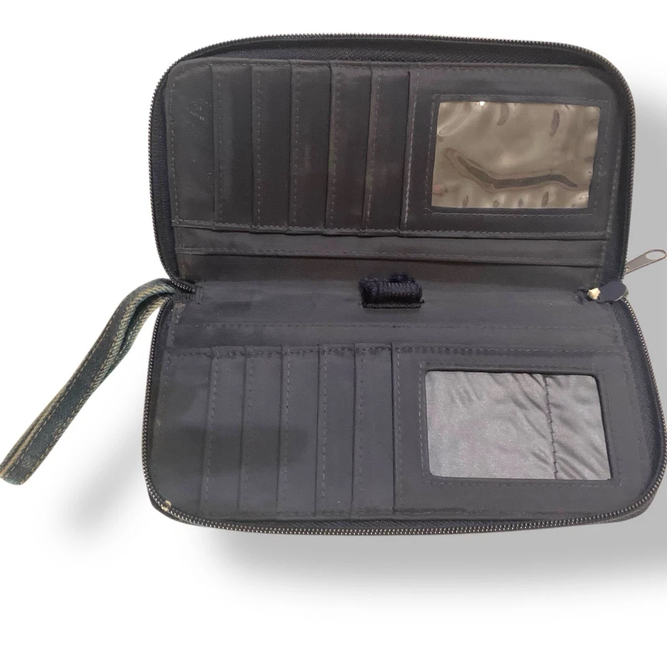 Mujer Azul Jean Denim Cartera Bolso sin asas Muñequera Vintage Envejecido Años 90 Cremallera Alrededor Foto 3 de 4