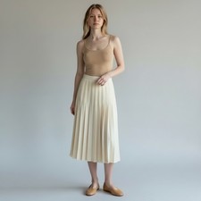 Vintage Christian Dior Women  s Cream Ivory Pleated Midi Long Wool Skirt 10 Small
