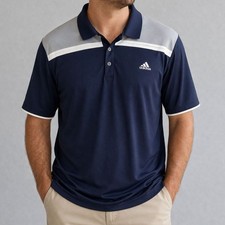 Adidas Golf Polo XL Navy Gray Performance Shirt Climalite Stripe