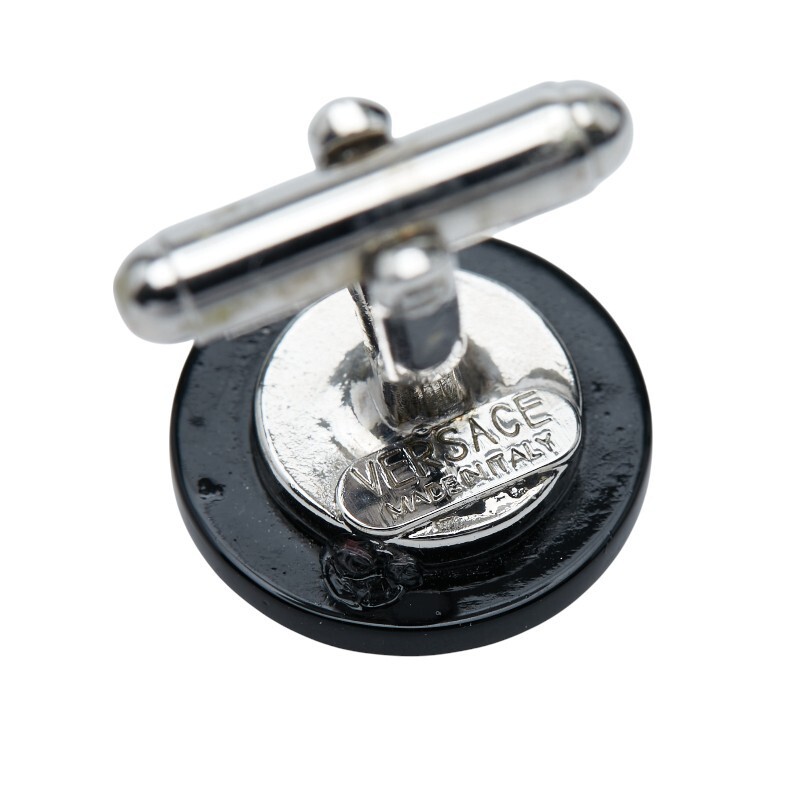 VERSACE Medusa Cufflinks Silver Black Metal Men's Used thumbnail 3