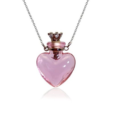Pink Heart Essential Oil Diffuser Necklace, Stainless Steel Chain, Make a Wish