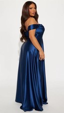 New Fashion Nova Rosalee Satin Gown NAVY Size L CHRISTMAS NEW YEARS