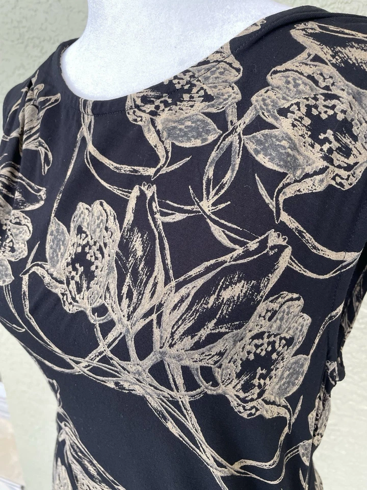 Vestido Leifsdottir Anthropologie Talla M Floral Negro Tejido Manga Gorra Foto 3 de 4