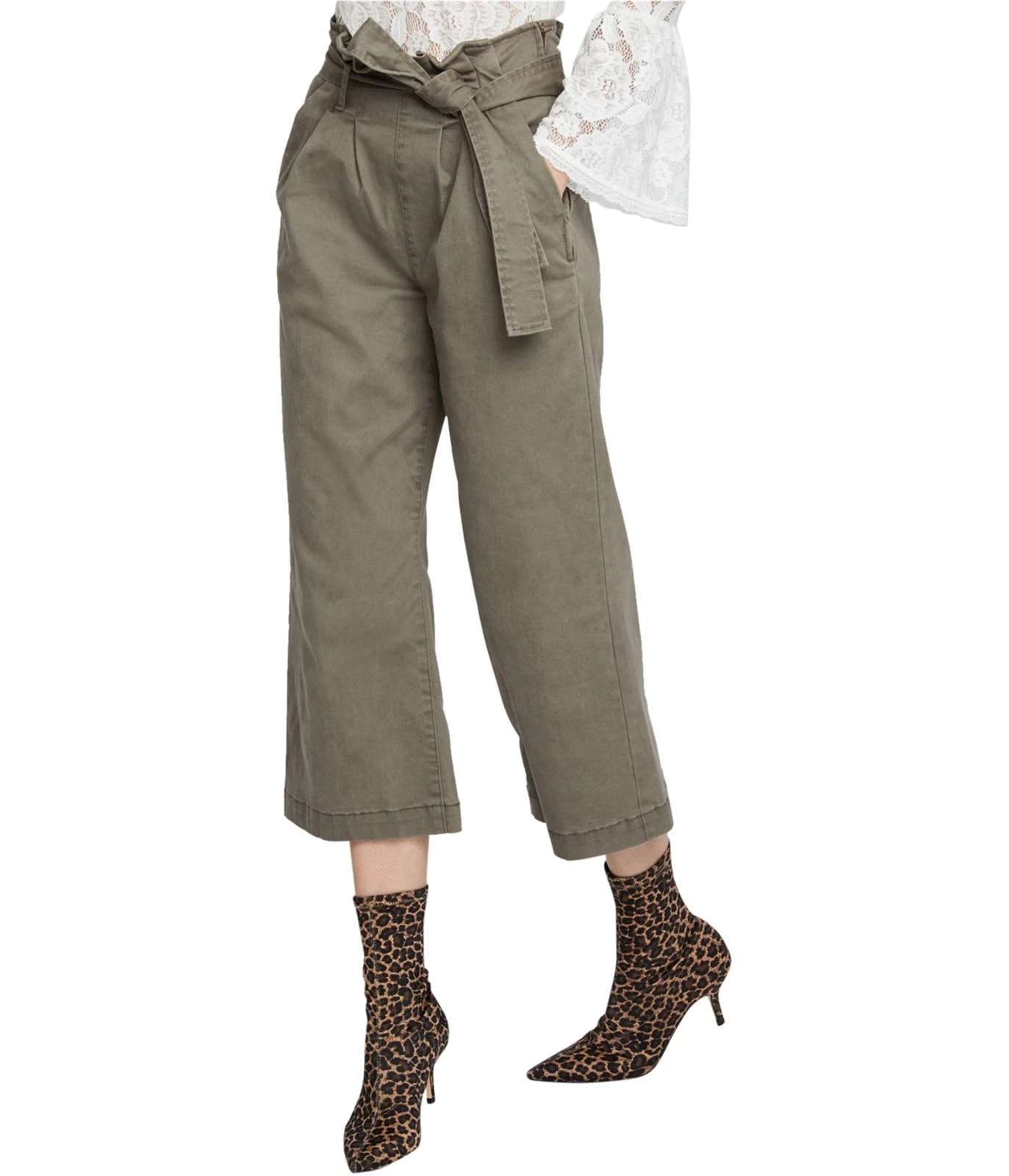 Rachel Roy Womens Paperbag Wide Leg Casual Pants, medgreen, 12