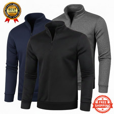 Mens Half Zip Fleece Jacket Warm Winter Pullover Jumper Sweater Sweatshirt Tops