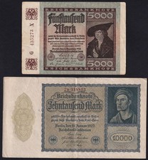 Germany 5000 10000 Mark 1922 Vintage Lot 2 Money Banknote Currency Collection