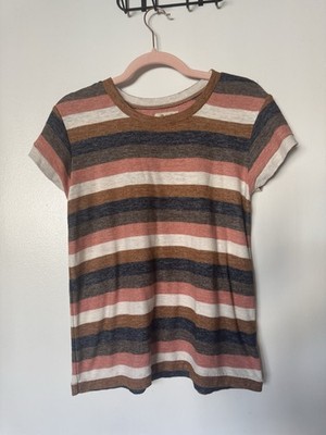 Madewell Multicolor Striped Textured Thread Top, Women's XS Shirt, Crew Neck