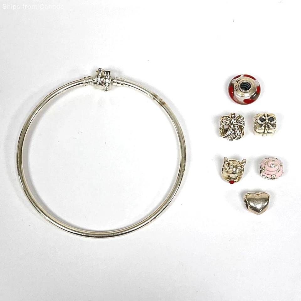 PANDORA 925 Silver Bracelet w/6 St. Silver PANDORA Charms - Bild 3 von 4