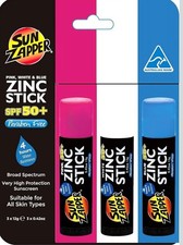 Sun Zapper Zinc Oxide Sunscreen Stick SPF 50 Waterproof 3-Pack, Factory Sealed