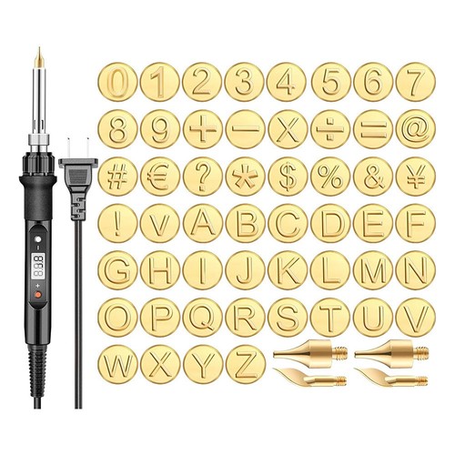 56 Pcs DIY Wood/Leather Burning Set Parts Tool with Letters, US Plug C7X62092