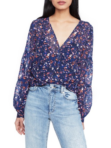 PARKER Womens Navy Sheer Long Sleeve V Neck Wear To Work Blouse main image 1