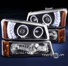 For 03-06 Chevy Silverado Halo Led Black Projector Headlight Lamp +Bumper Signal
